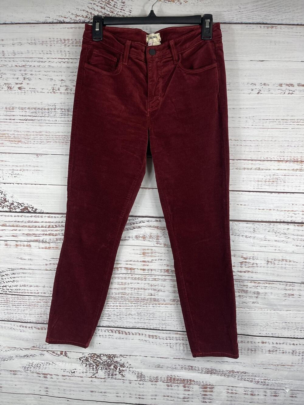 L'Agence Pants Women's 27 Red Merlot Margot High Rise Skinny Velvet Corduroy